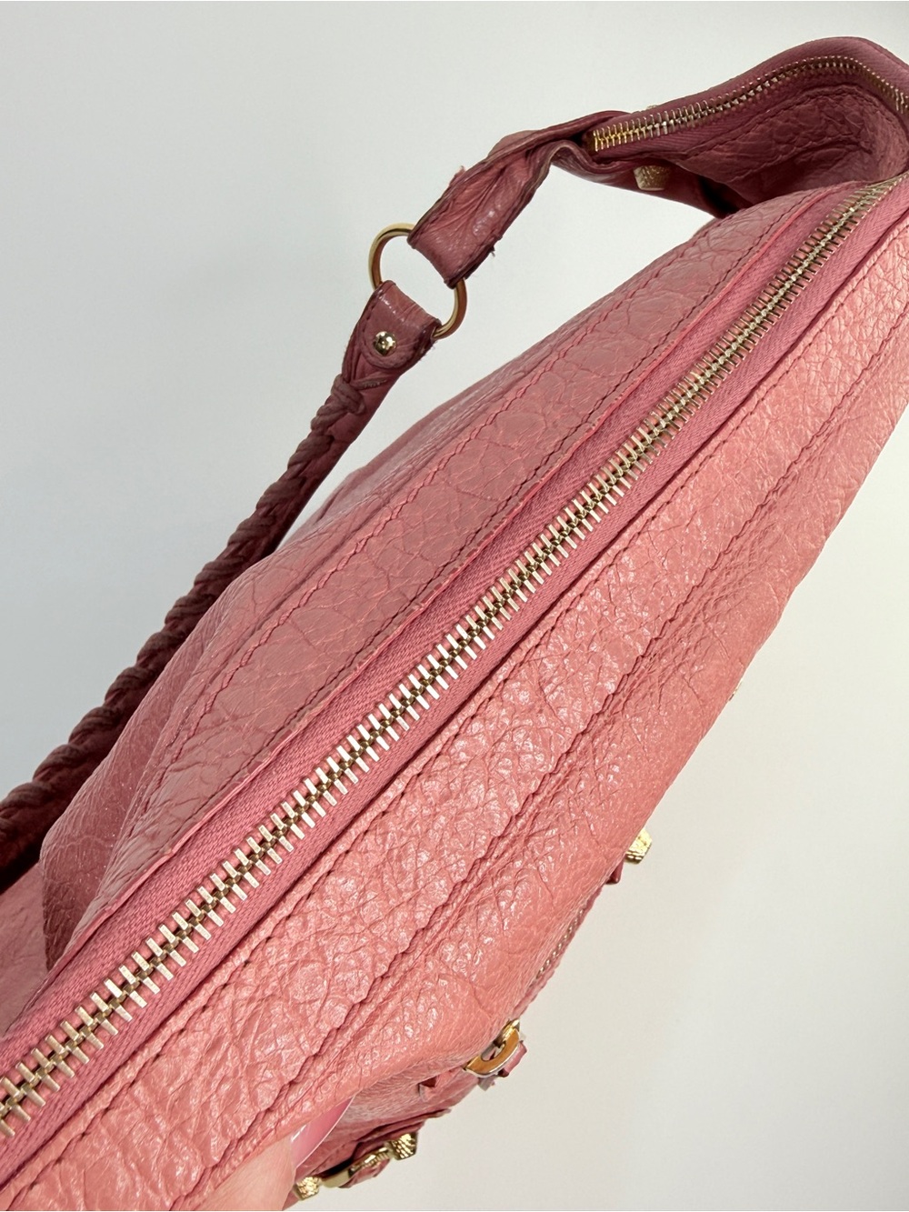 Auth Balenciaga Pink Leather Shoulder Hobo Bag motorcycle giant city hardware - Picture 8 of 15